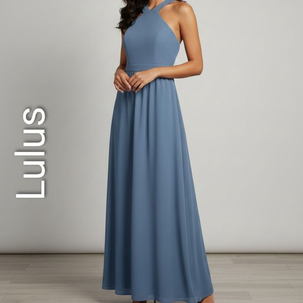 Women's Lulus light Blue Halter Neck Maxi Dress S formal gown prom bridesmaid